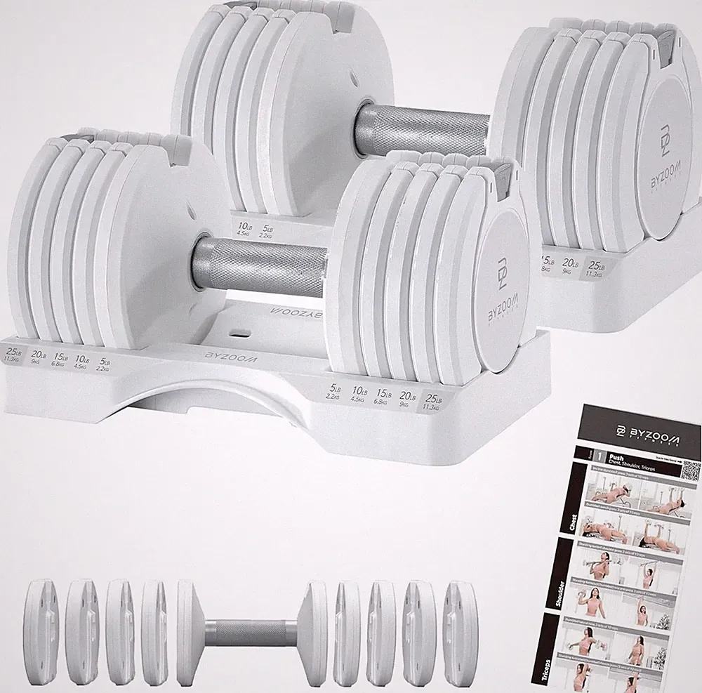 BYZOOM FITNESS Pure Series Adjustable Dumbbell - 12.5/25/27.5/75Lb - ONE UNIT or