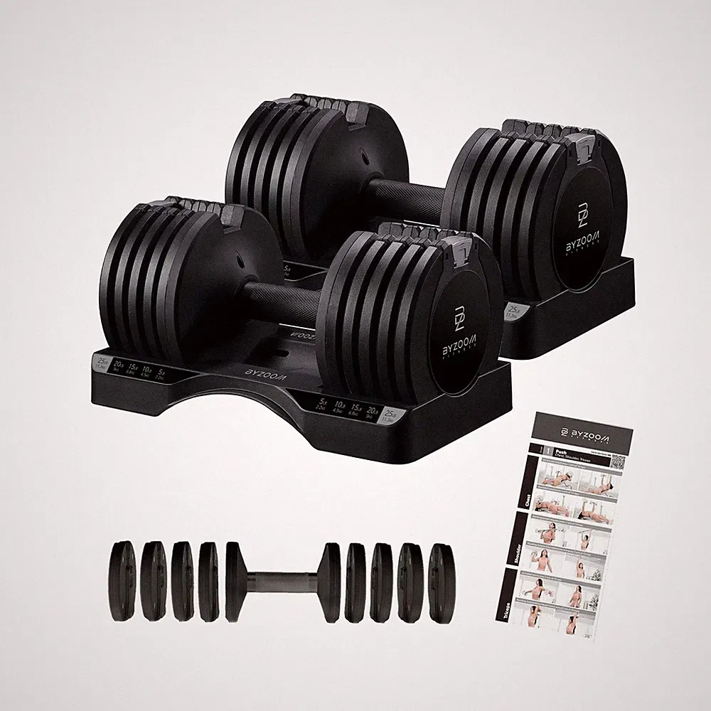 BYZOOM FITNESS Pure Series Adjustable Dumbbell 25lb Black Pair 5 IN 1 Flexible