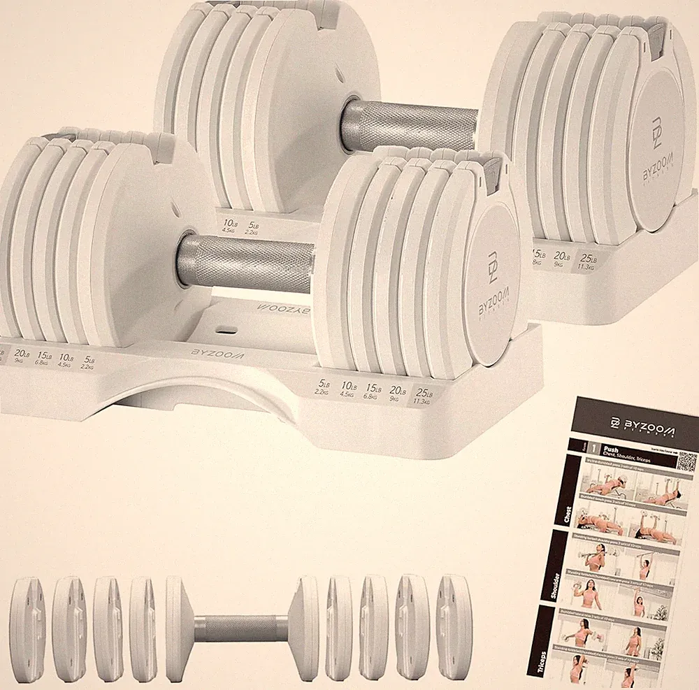 BYZOOM FITNESS Pure Series Adjustable Dumbbell, 25lb Pair 5-in-1 for Home Gym