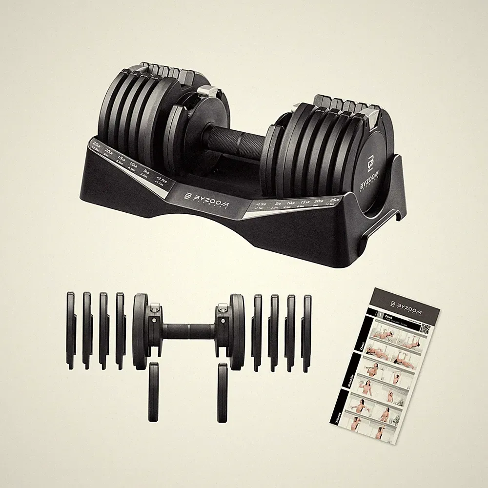 BYZOOM FITNESS Pure Series Adjustable Dumbbell -27.5lb -Single- 10-in-1 Flexible