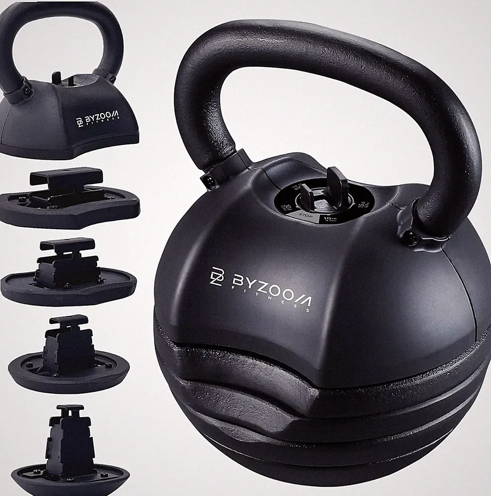 BYZOOM FITNESS Pure Series Adjustable Kettlebell 30/40/50LB - 5-IN-1 Weight Chan