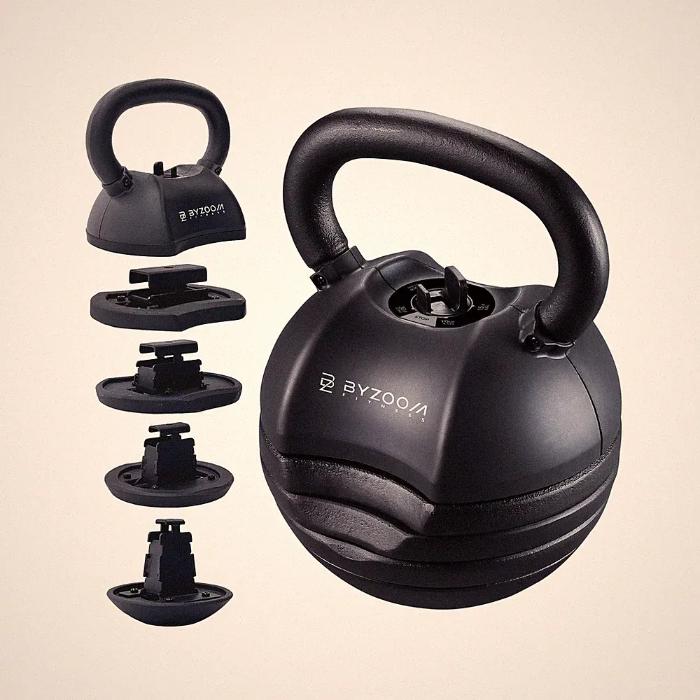BYZOOM FITNESS Pure Series Adjustable Kettlebell 30LB,5-IN-1 Weight Change,Black