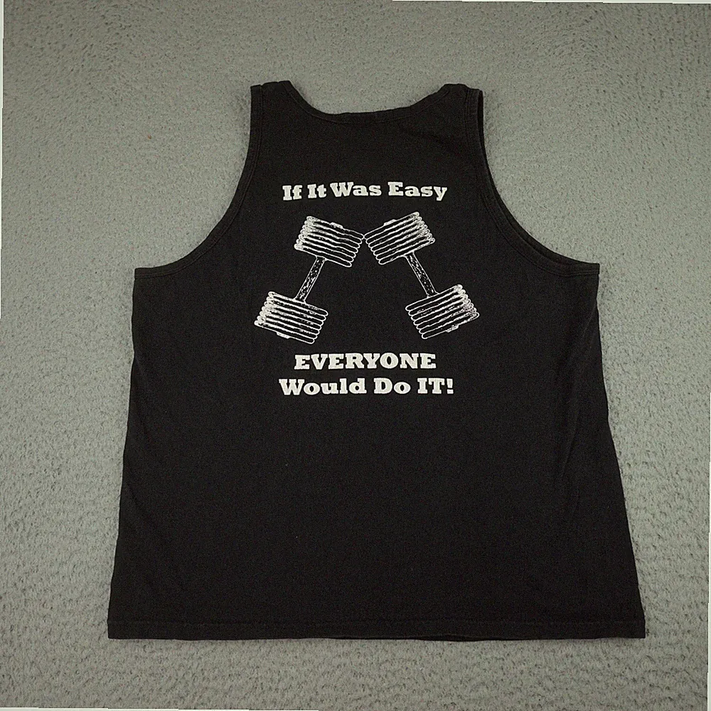 Camp Muscle Tank Top Mens Medium Black Dumbbells Weightlifting Gym Sleeveless