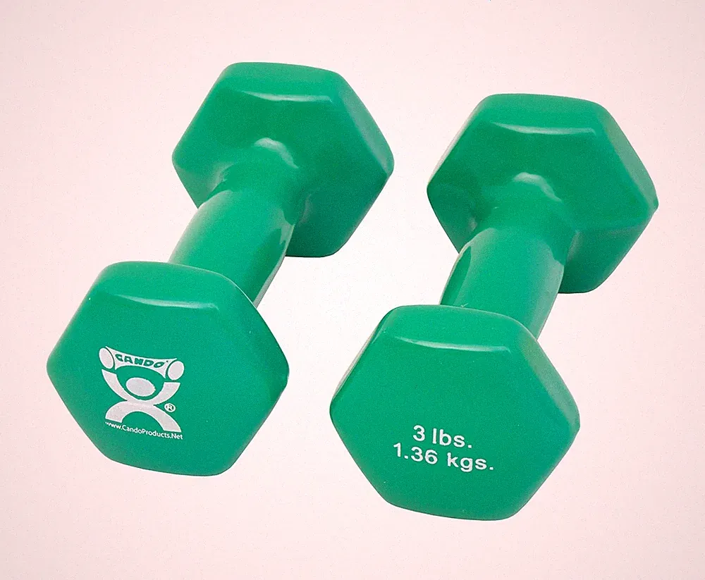 CanDo Vinyl Coated Dumbbell, Green (3 lb), Pair