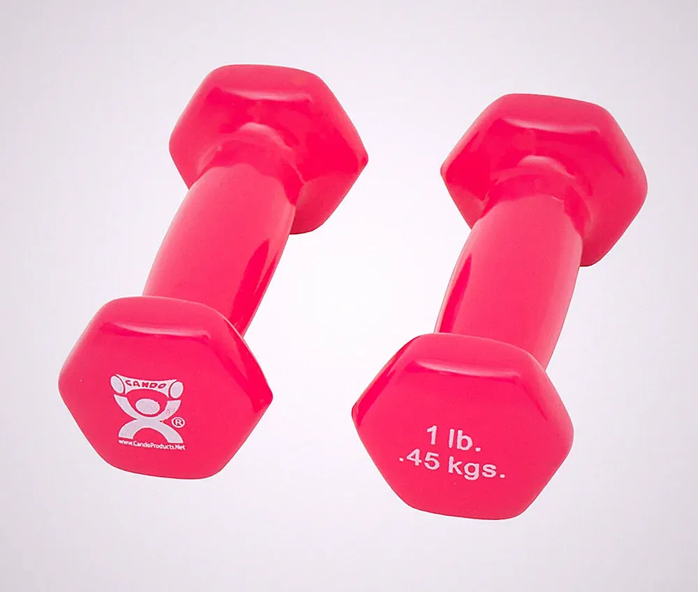 CanDo Vinyl Coated Dumbbell, Pink (1 lb), Pair