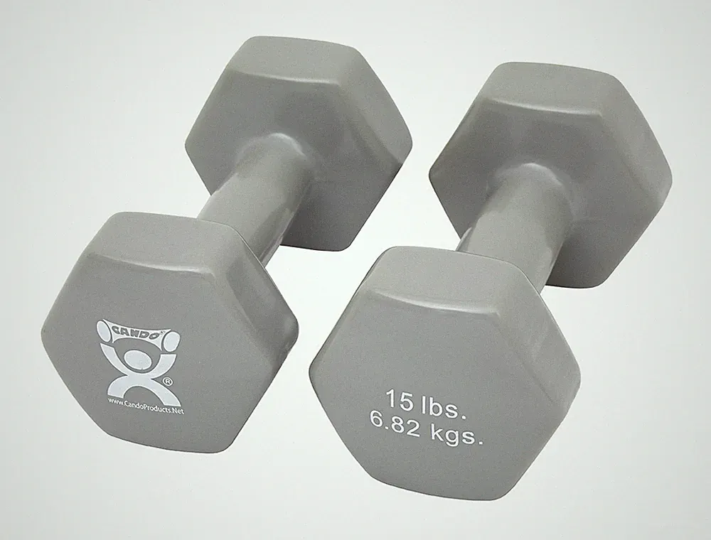 CanDo Vinyl Coated Dumbbell, Silver (15 lb), Pair