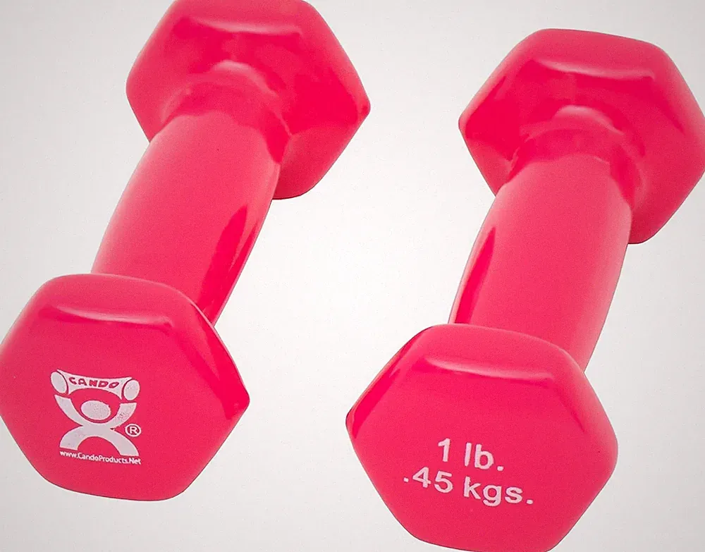 CanDo Vinyl Coated Dumbbells Pair Pink 1 lb 2pc Handheld Weights
