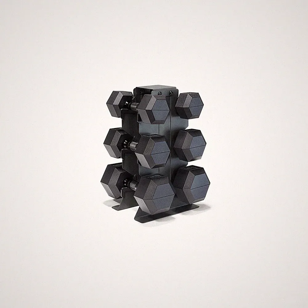 CAP 100 lb Rubber Coated Hex Dumbbell Set with Vertical Rack, Space-Saving A-...