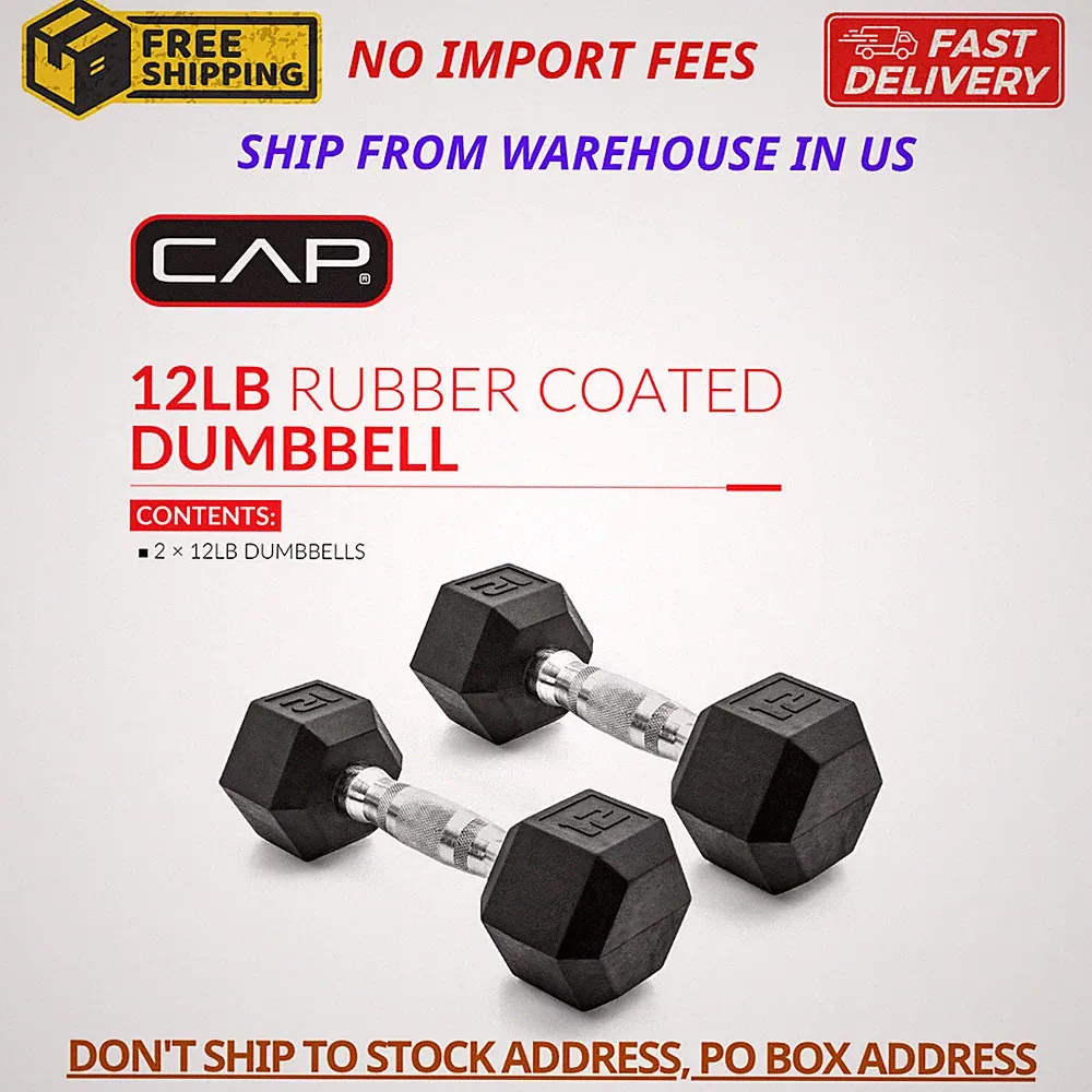 CAP 12lb Coated Rubber Hex Dumbbells Pair, Non-Rolling Design, Durable new