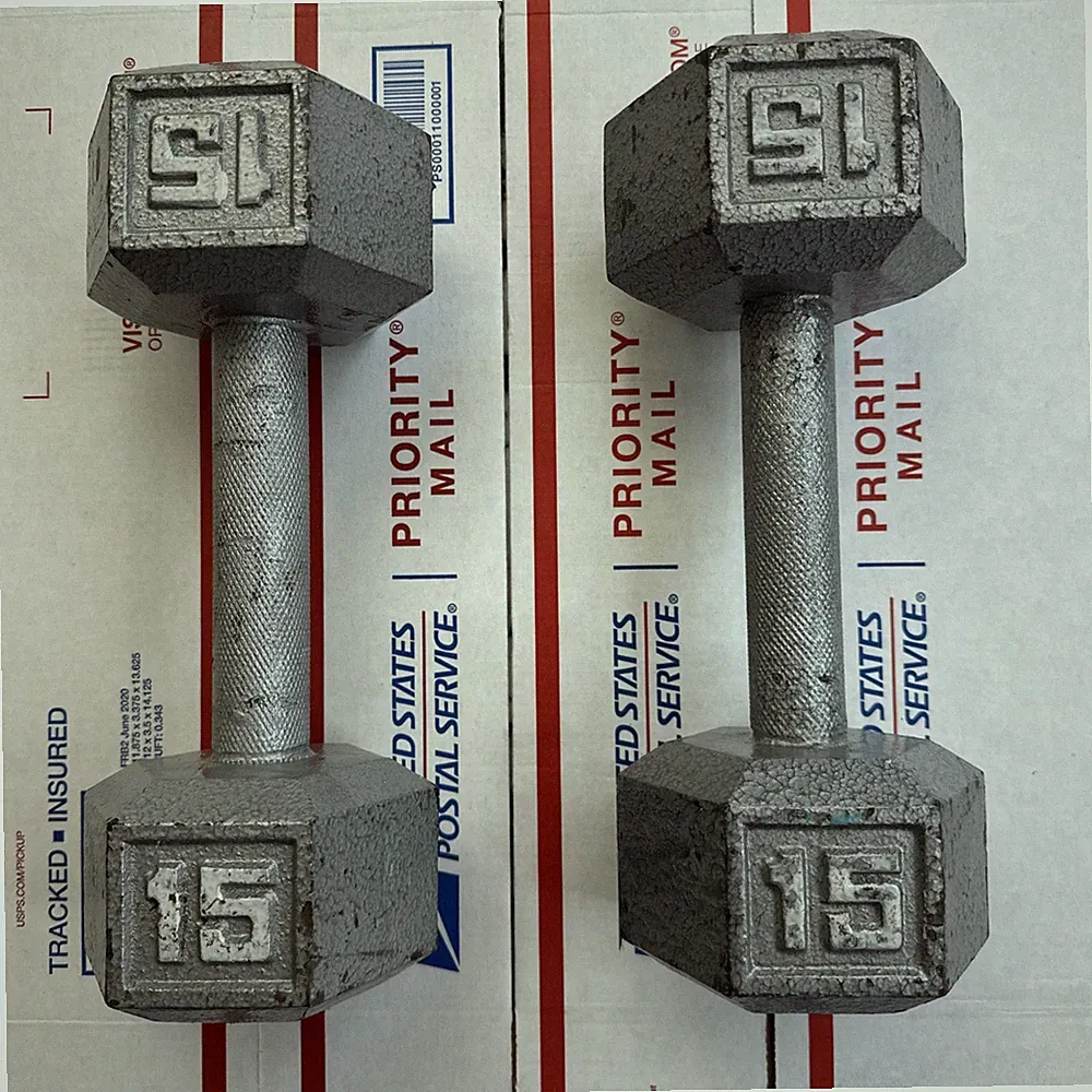 CAP 15 LB Hex Cast Iron Dumbbells Pair Set of 2 (30 LBS Total) Gray Weights