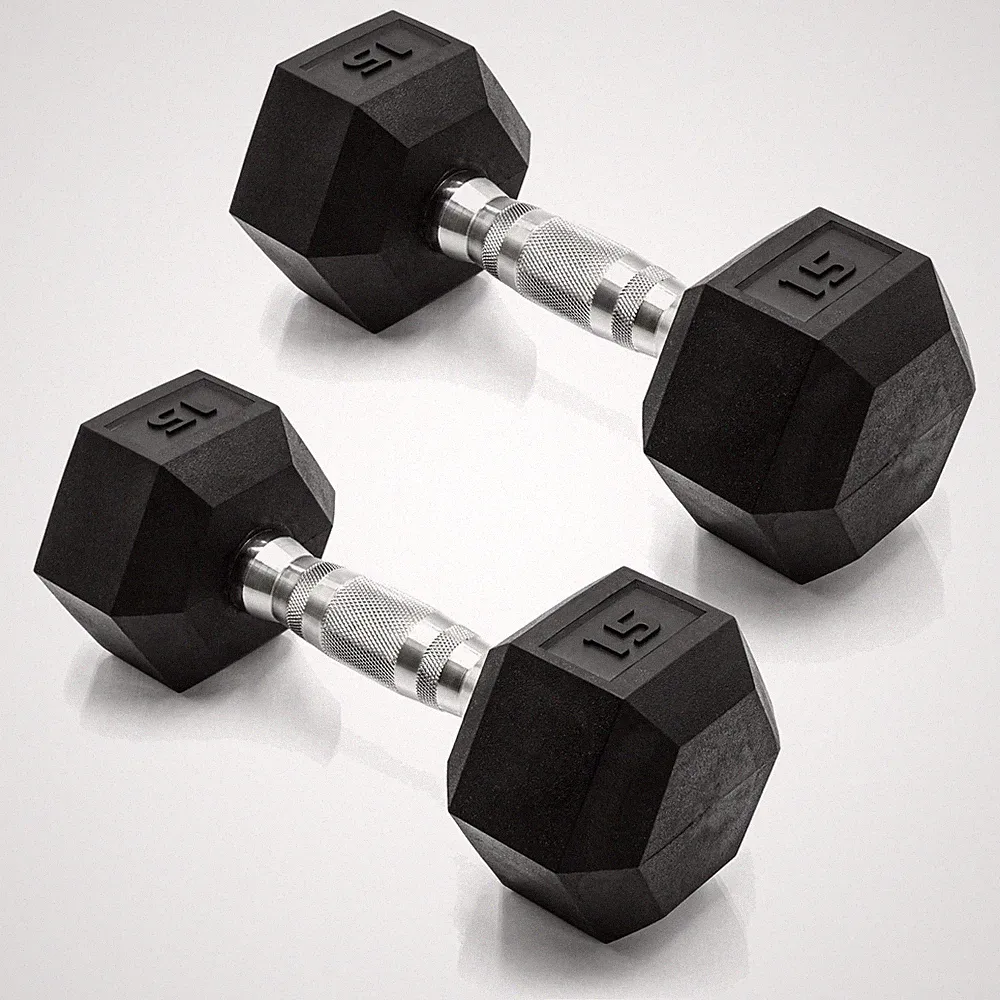 CAP 15 LB Rubber Coated Hex Dumbbell Weight, Rubber Free Weights for Home Gym...