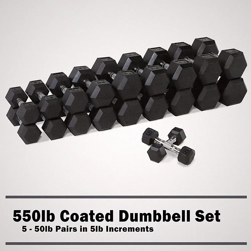 CAP 150lb-550lb Rubber Hex Dumbbell Complete Set Commercial Home Gym Weights