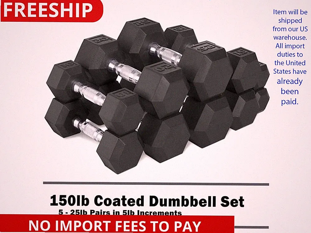 CAP 150lb Rubber Hex Dumbbell Set