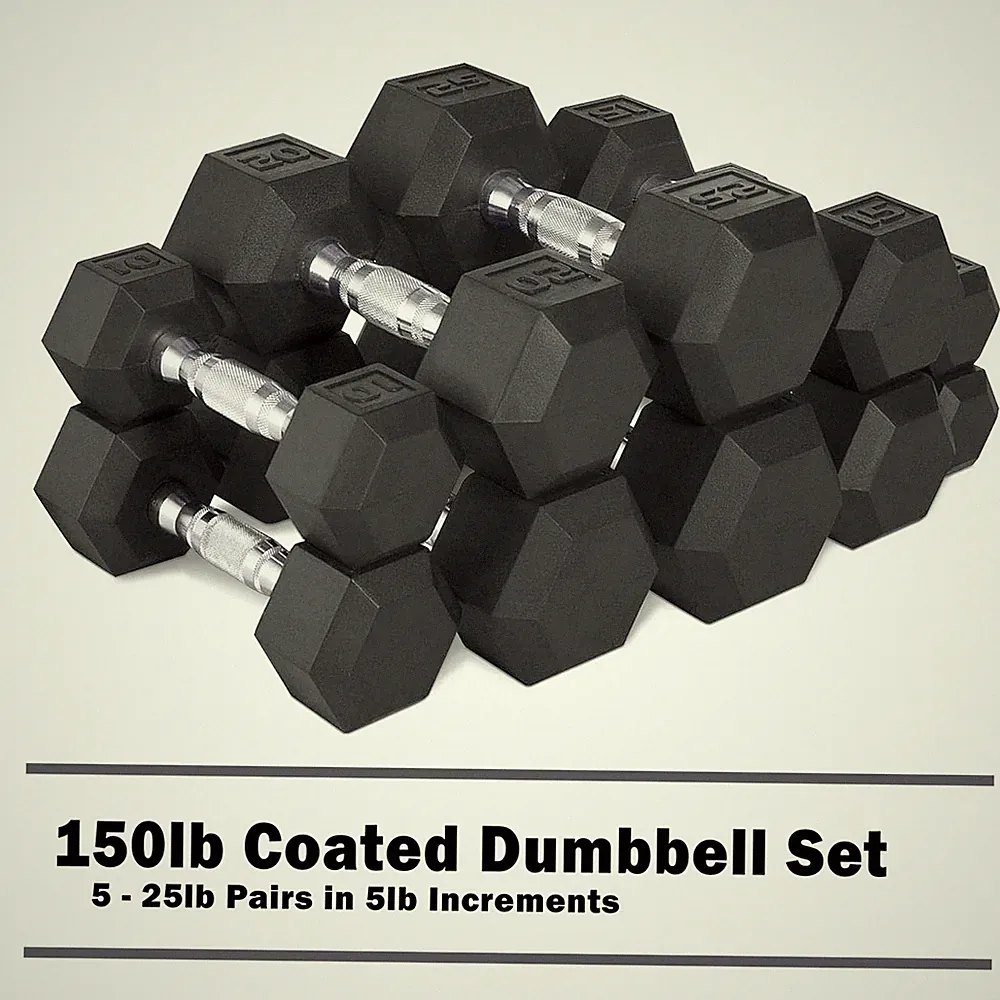CAP 150lb Rubber Hex Dumbbell Set