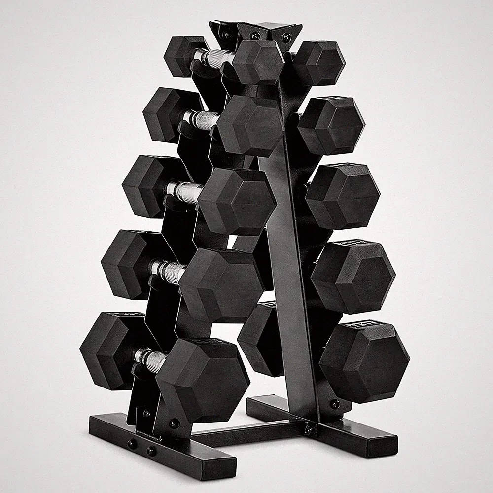 CAP 150lb Rubber Hex Dumbbell Set, Chrome Grip, 150 lb - Black Rack