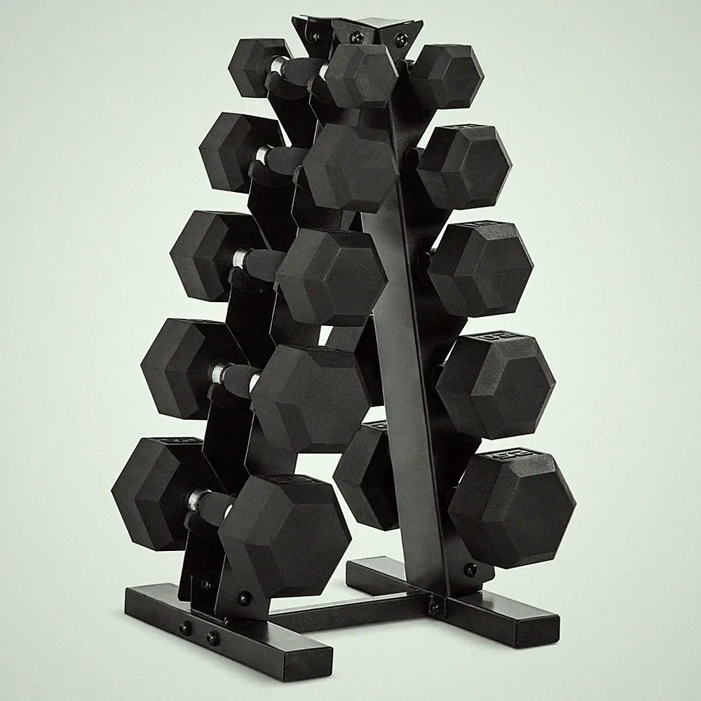CAP 150lb Rubber Hex Dumbbell Set, Comfort Grip, 150 lb - Black Rack