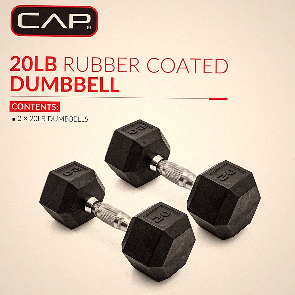CAP 20lb Coated Hex Dumbbell Pair - Durable, Non-Rolling Design