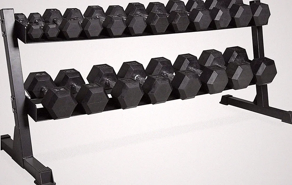 CAP 280 LB, 550 LB, 1200 LB Dumbbell Set with Horizontal 2-3 Tier Rack, Rubber H