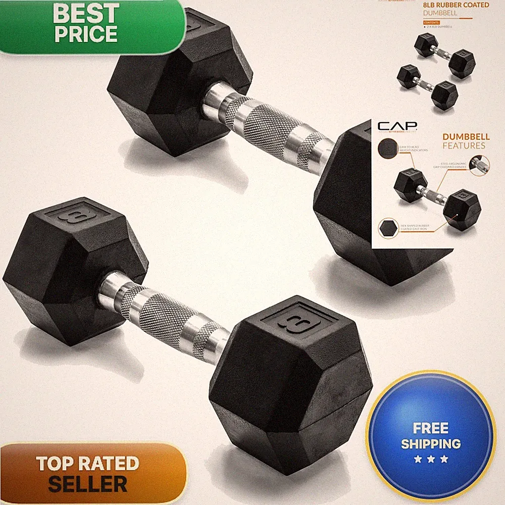 Cap 8 Lb Rubber Coated Hex Dumbbell Weight Rubber Hand Weights For Home Gym