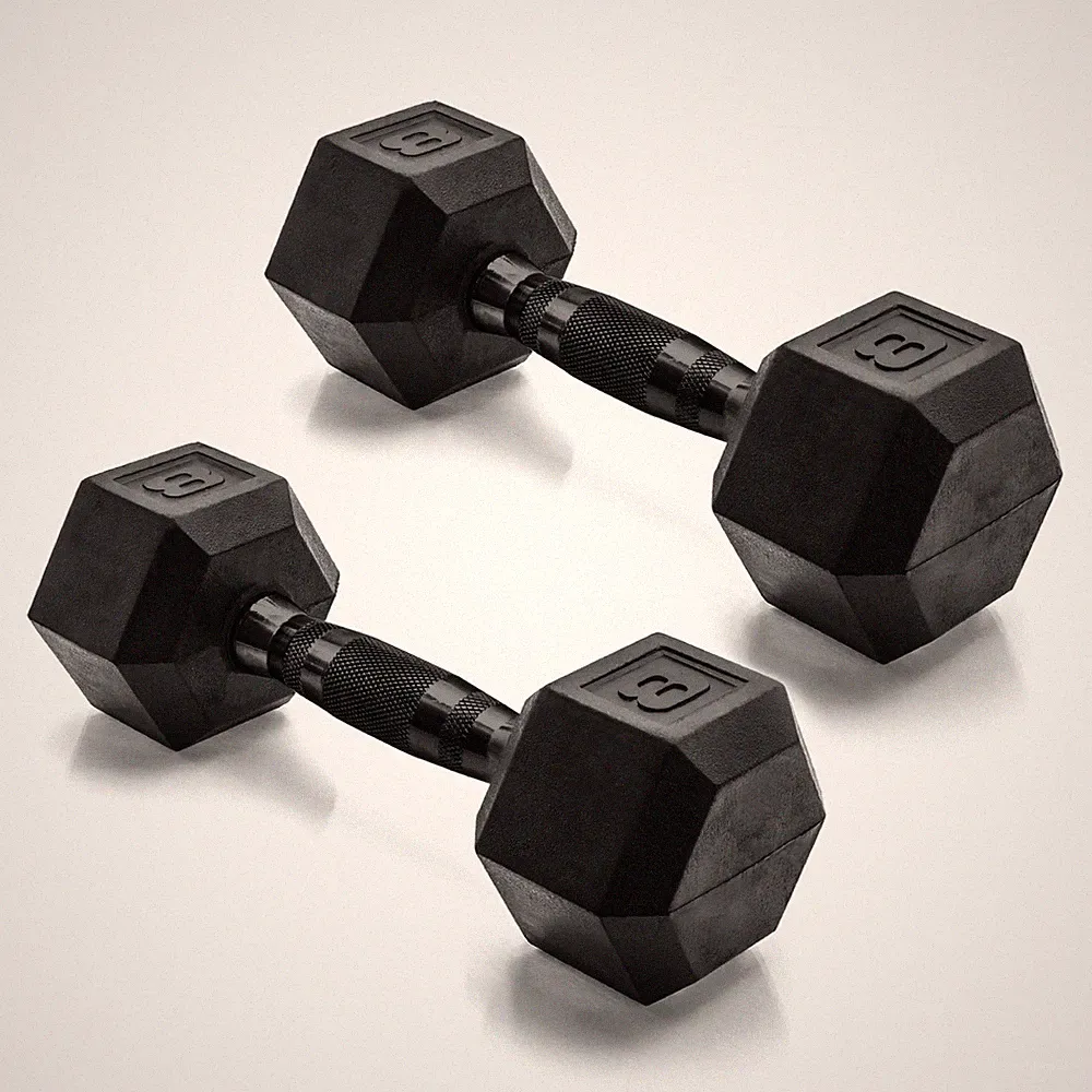CAP 8lb Rubber Coated Hex Dumbbell, Black Grip, Free 8 lb - Pair