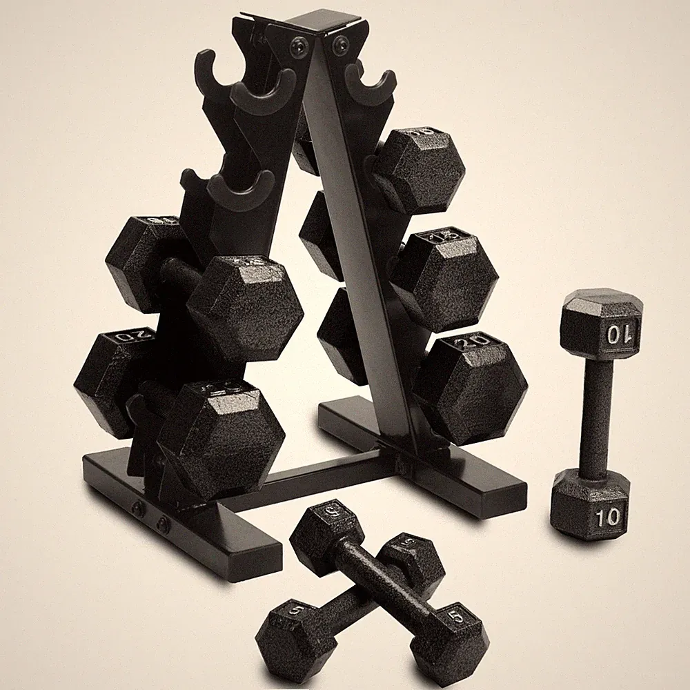 Cap Barbell 100 lb Cast Iron Hex Dumbbell Weight Set with Rack, Black