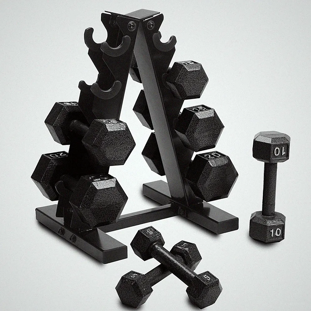 Cap Barbell 100 lb Hex Dumbbell Weight Set with Rack - Black Finish