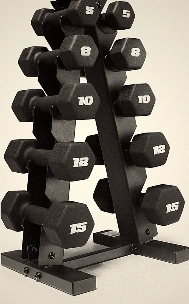CAP Barbell 100 lb Neoprene Hex Dumbbell Weight Set with Vertical A-Frame Ra...