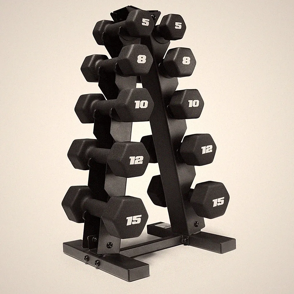 CAP Barbell 100 lb Neoprene Hex Dumbbell Weight Set with Vertical A-Frame Rack