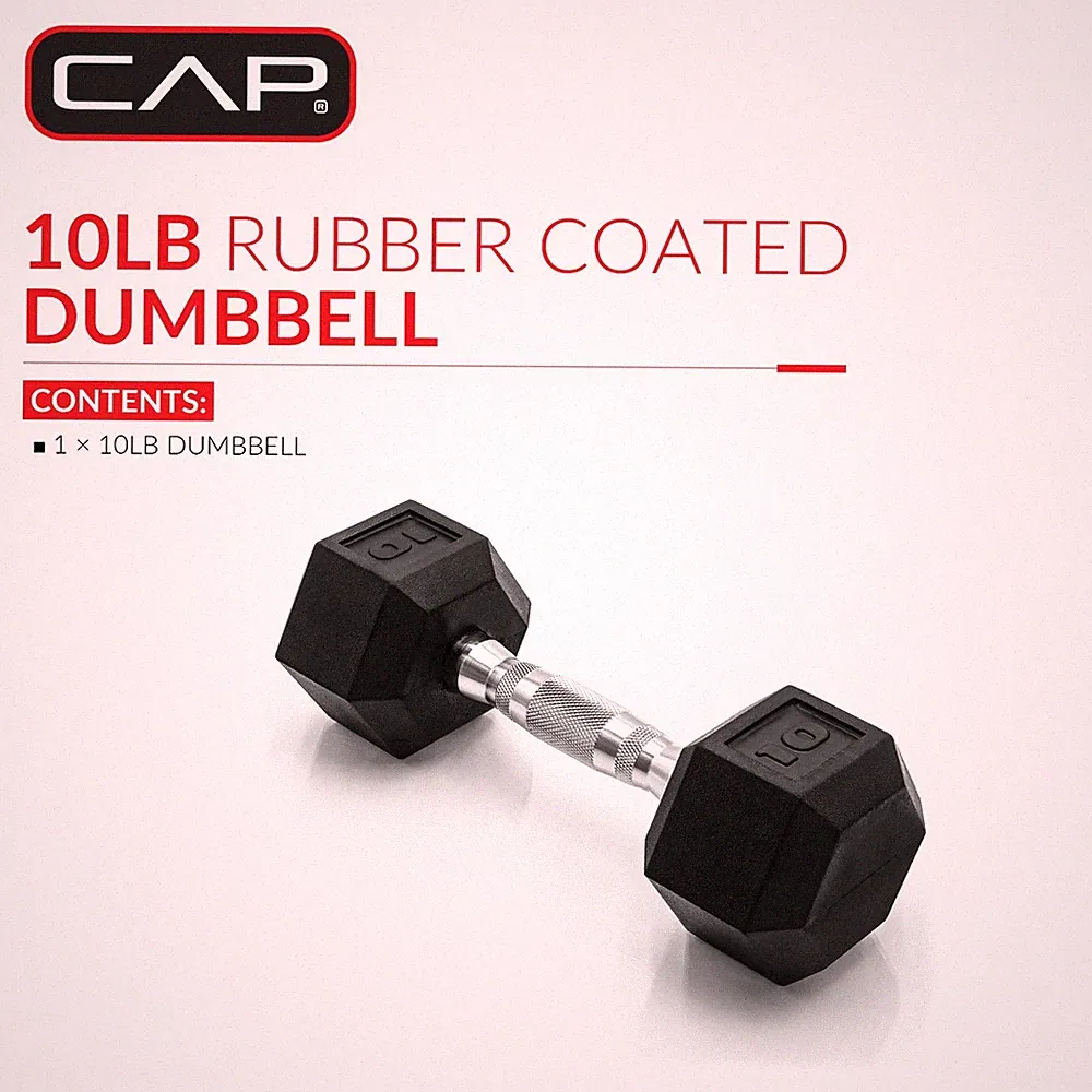 CAP Barbell 10lb Anti-Roll Rubber Hex Dumbbell (Single)