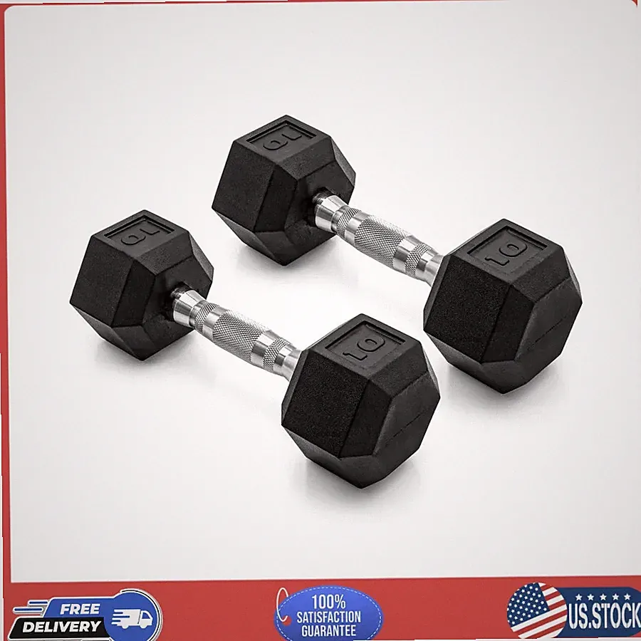 CAP Barbell 10lb Rubber Hex Dumbbell Pair No Roll Ergonomic Steel Handle Weight