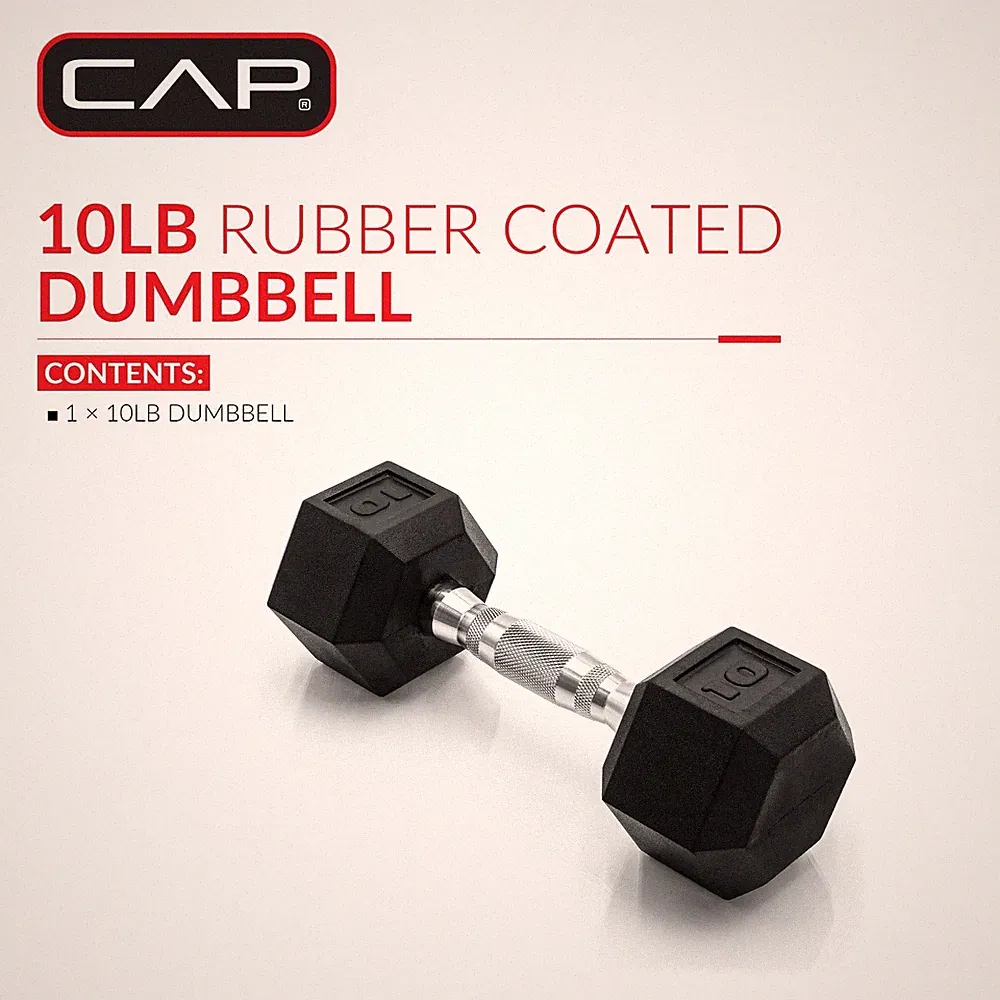 CAP Barbell 10lb Rubber Hex Dumbbell - Single Anti-Roll Weight