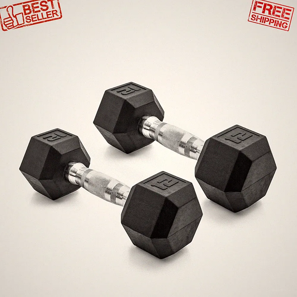 CAP Barbell 12 lb Rubber Hex Dumbbell Pair Coated Non-Slip Grip Black