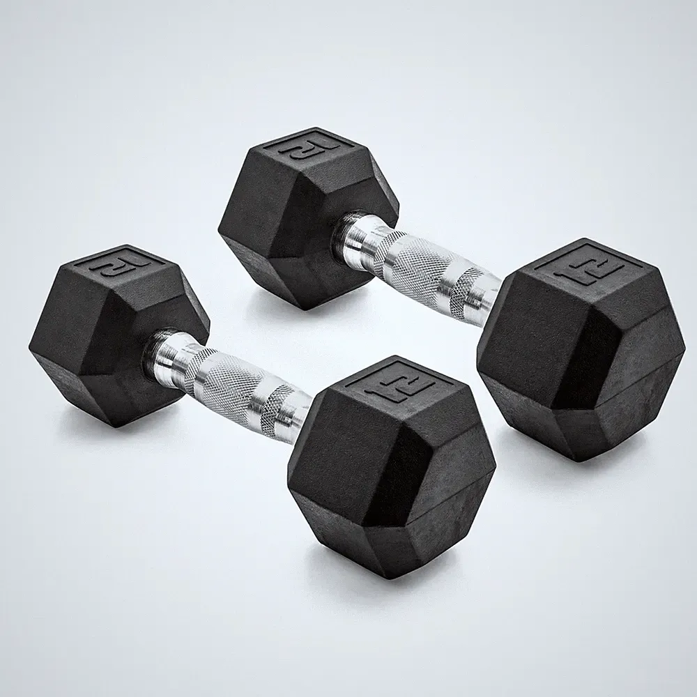 CAP Barbell, 12lb Coated Rubber Hex Dumbbell, Pair (No-Roll Design, Ergonomic St