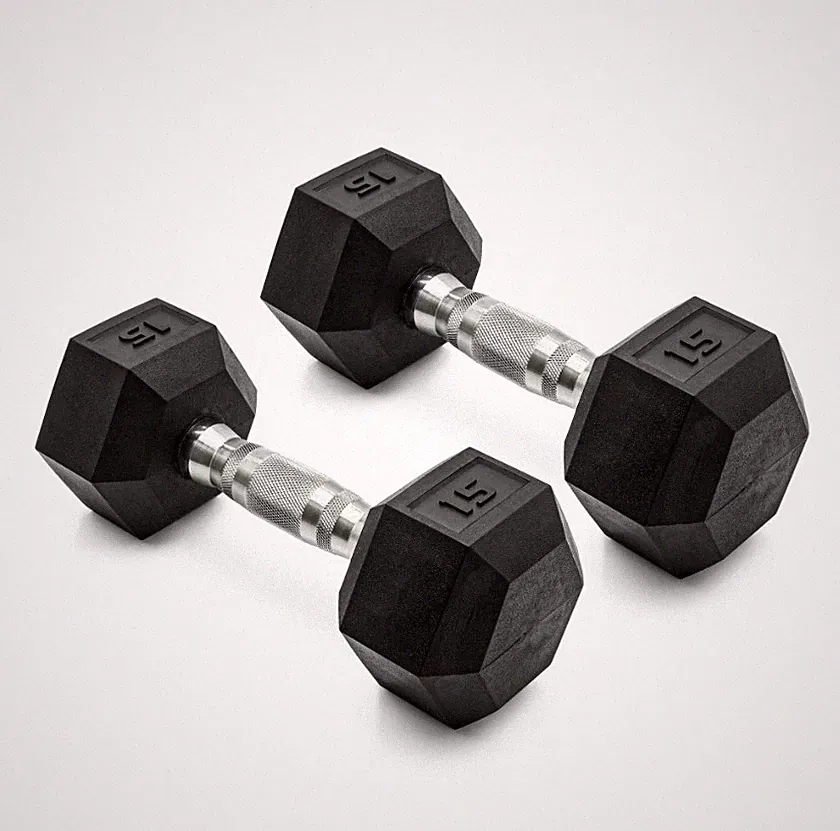 CAP Barbell 15 lb Rubber Hex Dumbbells Pair Coated Steel Handle No Roll