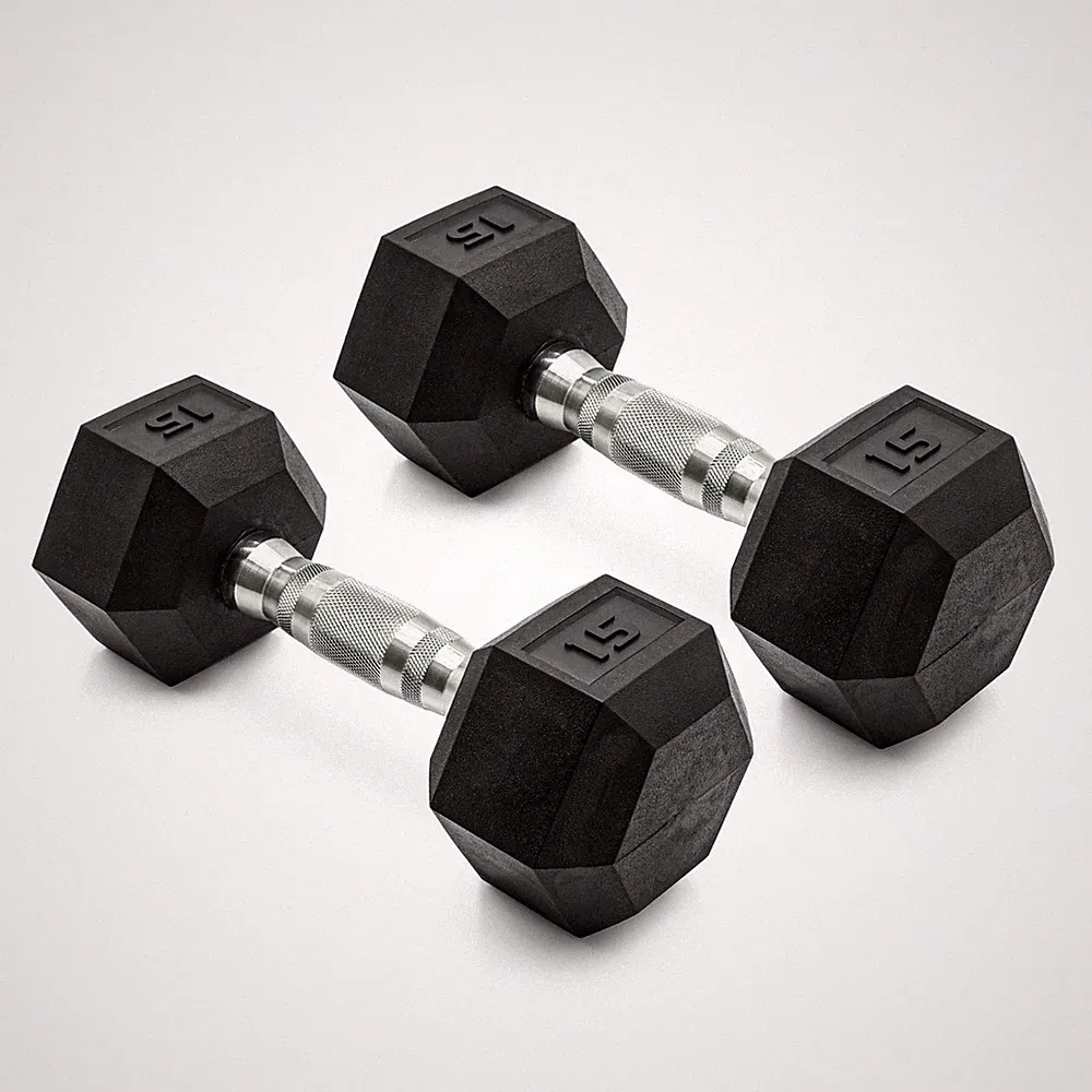 CAP Barbell 15 lb Rubber Hex Dumbbells Pair No-Roll Ergonomic Handle