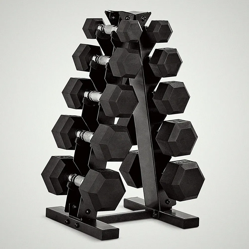 CAP Barbell 150 lb Rubber Coated Hex Dumbbell Set with Vertical Rack, SpaceSa...