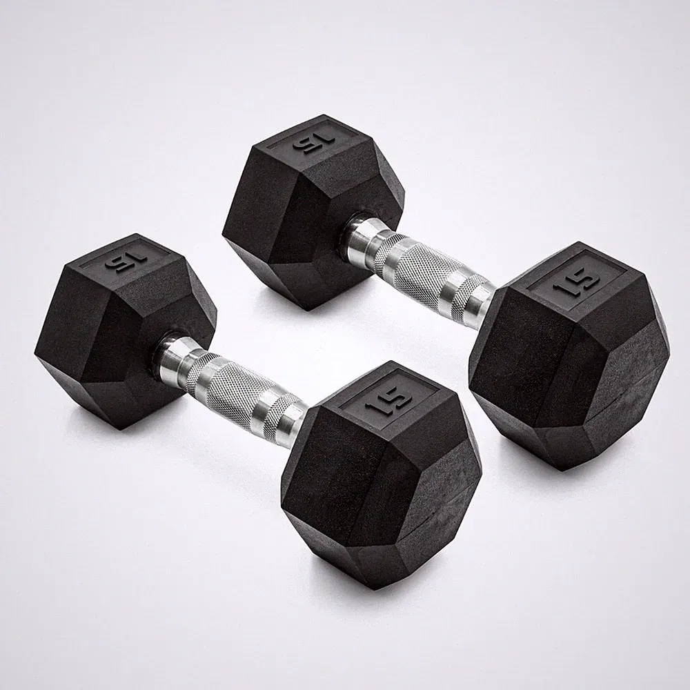 CAP Barbell, 15lb Coated Rubber Hex Dumbbell, Pair