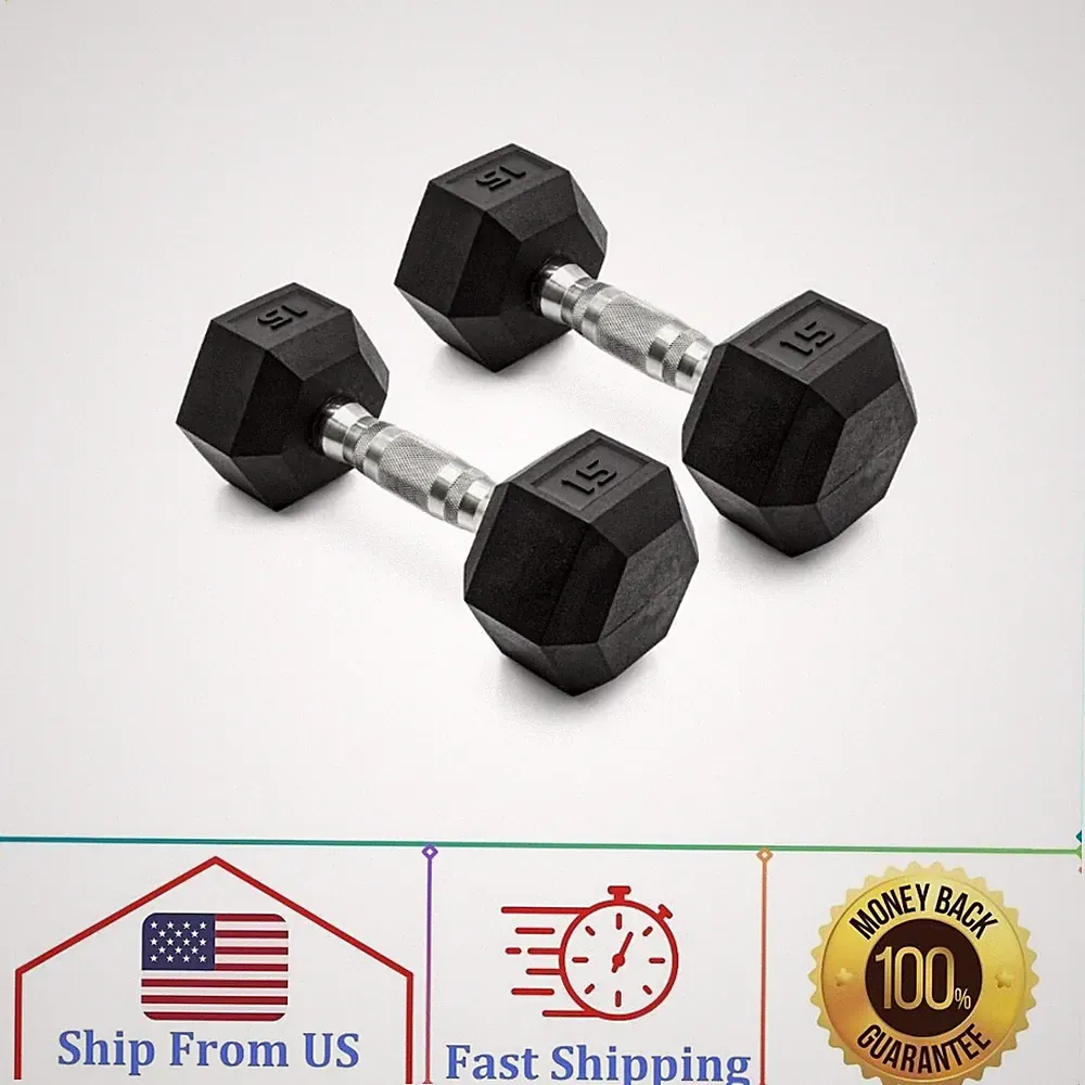 CAP Barbell, 15lb Coated Rubber Hex Dumbbell, Pair
