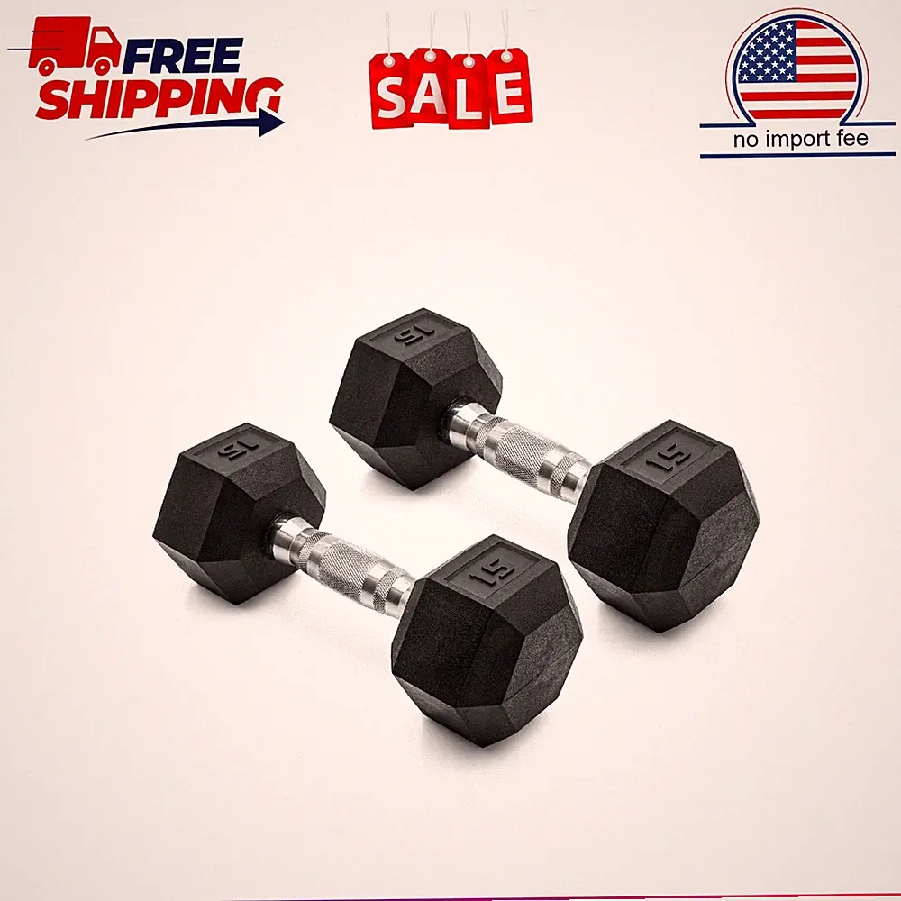 CAP Barbell, 15lb Coated Rubber Hex Dumbbell, Pair