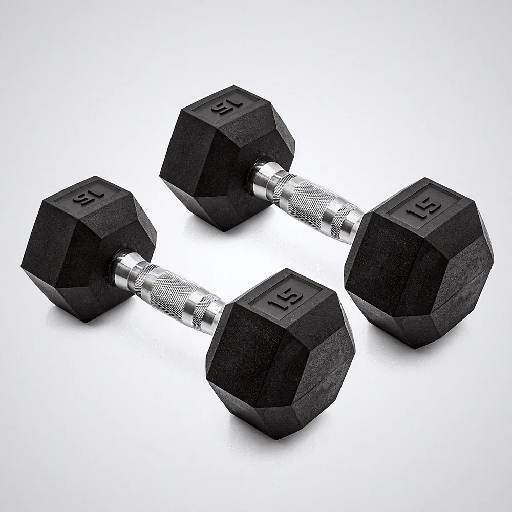 CAP Barbell 15lb Coated Rubber Hex Dumbbell, Pair - No-Roll Design