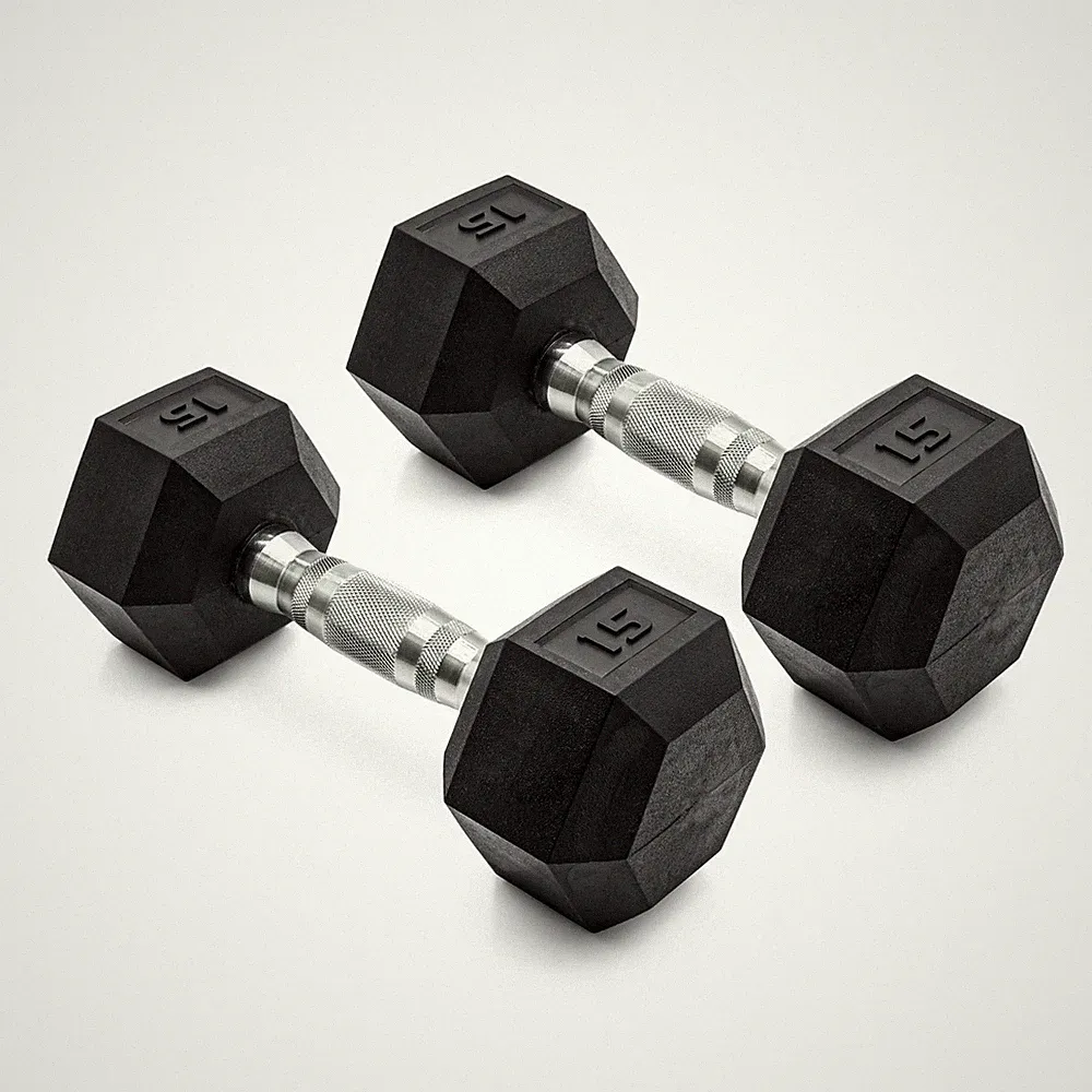 CAP Barbell, 15lb Coated Rubber Hex Dumbbell, Pair (No-Roll Design