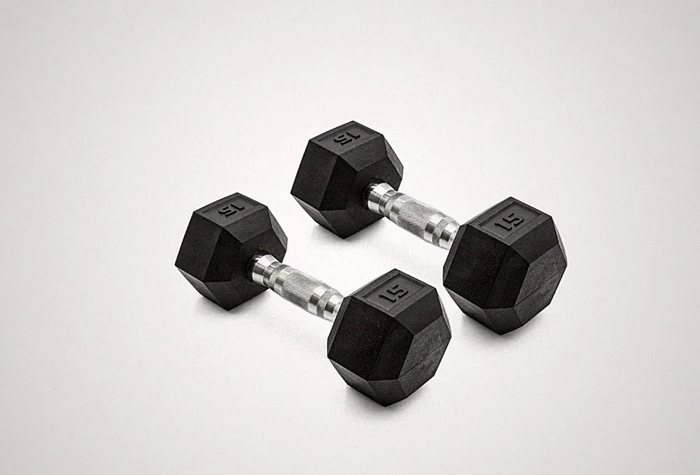CAP Barbell, 15lb Coated Rubber Hex Dumbbell, Pair (No-Roll Design, Ergonomic .