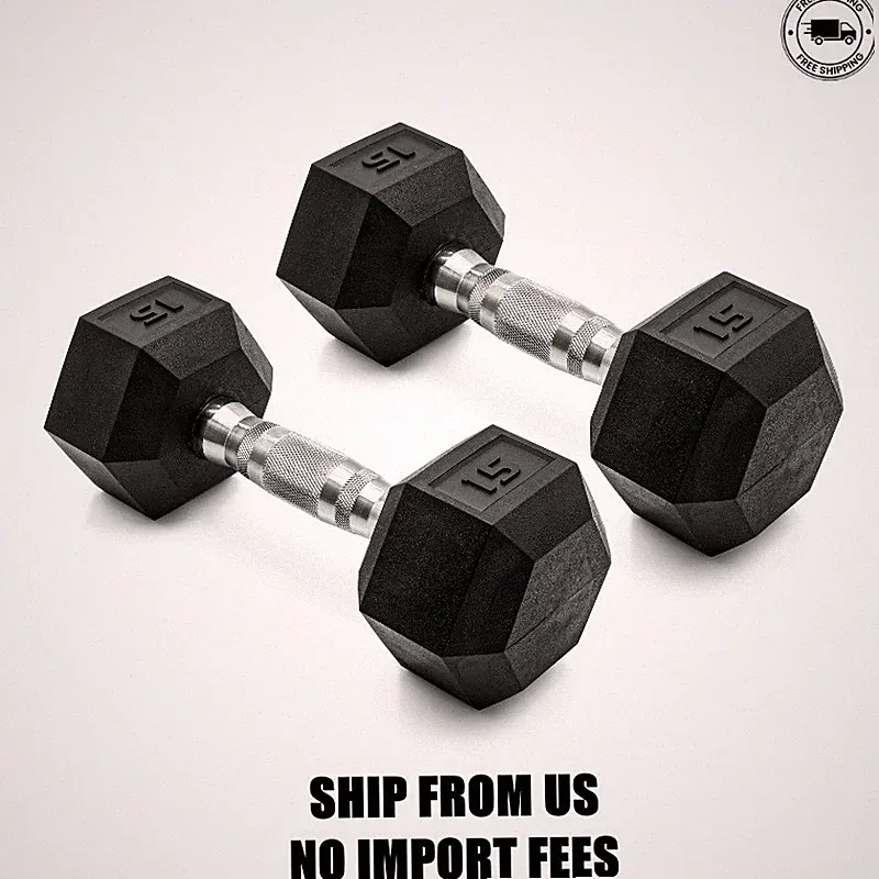 CAP Barbell, 15lb Coated Rubber Hex Dumbbell, Pair (No-Roll Design, Ergonomic St