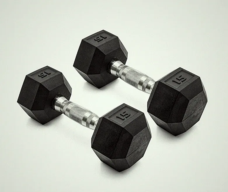 CAP Barbell, 15lb Coated Rubber Hex Dumbbell, Pair, Non-Slip Grip, Black