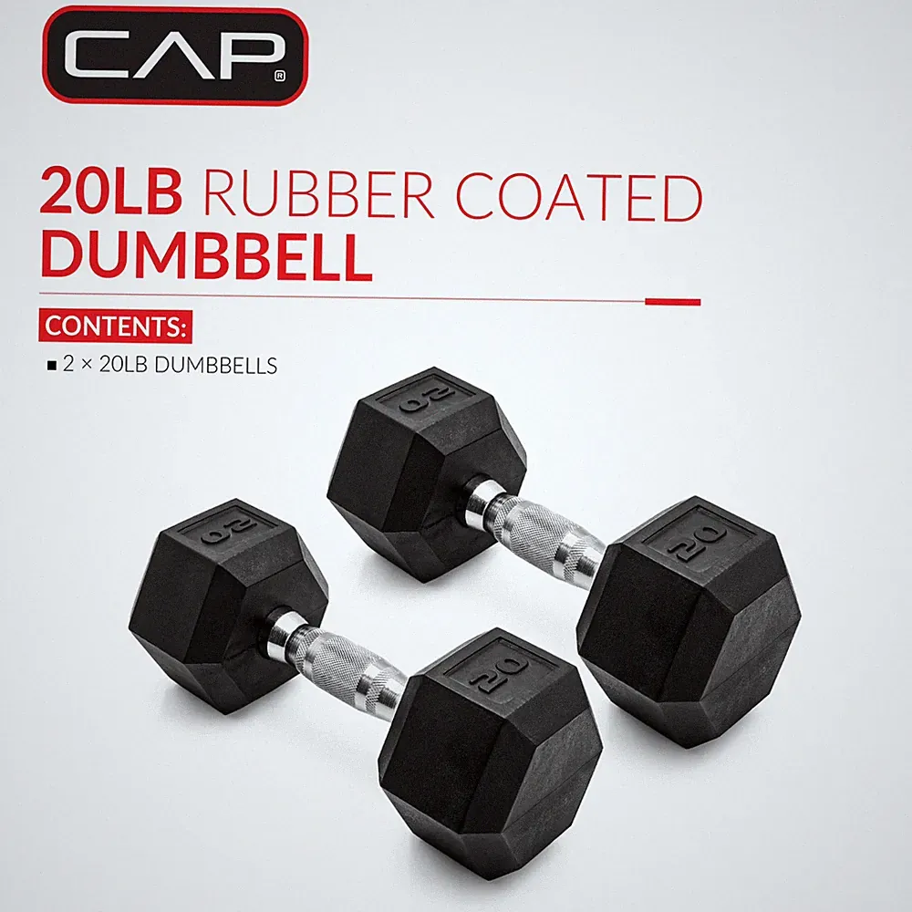 CAP Barbell, 20lb Coated Rubber Hex Dumbbell, Pair