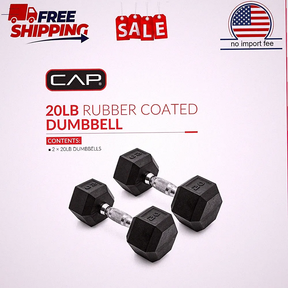 CAP Barbell, 20lb Coated Rubber Hex Dumbbell, Pair