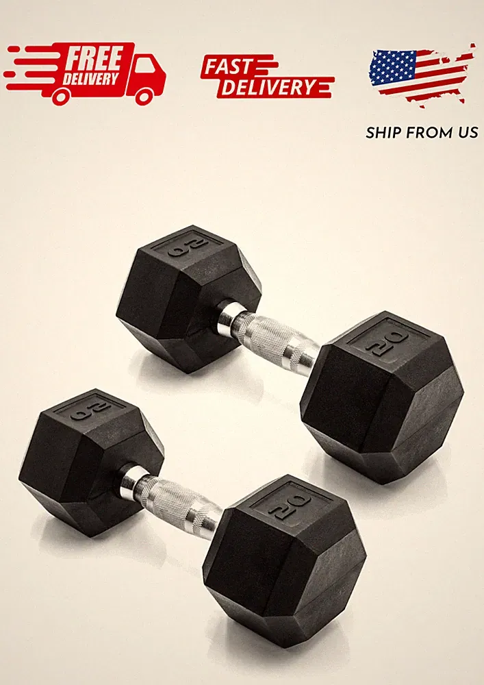 CAP Barbell, 20lb Coated Rubber Hex Dumbbell, Pair (No-Roll Design, Ergonomic St