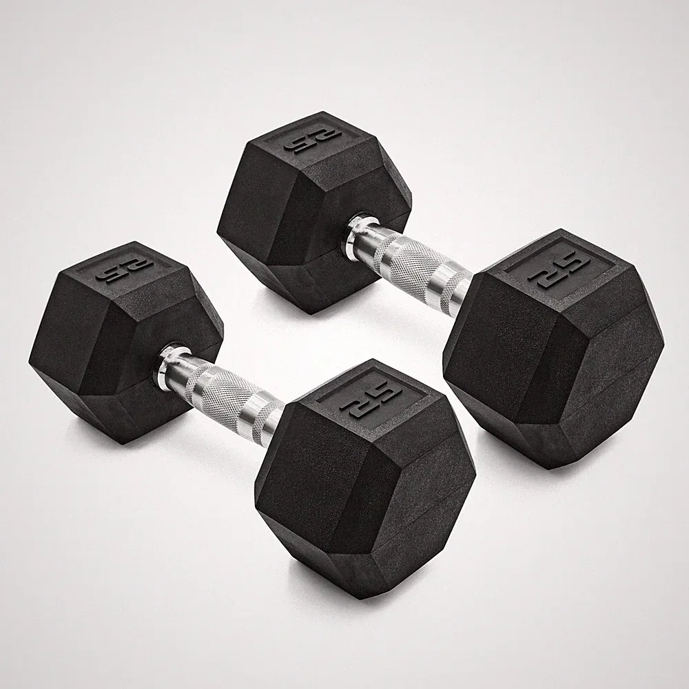 CAP Barbell 25 lb Coated Rubber Hex Dumbbell No-Roll Design - Set Of 2
