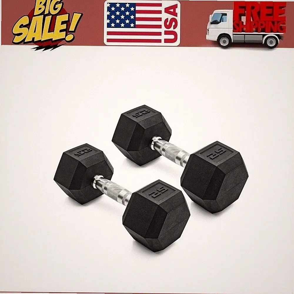 CAP Barbell, 25lb Coated Rubber Hex Dumbbell, Pair