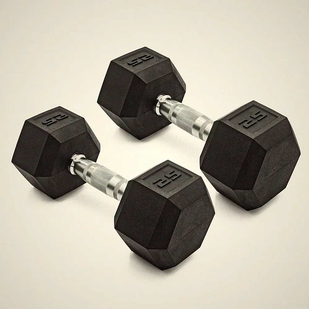 CAP Barbell, 25lb Coated Rubber Hex Dumbbell, Pair, Ergonomic Steel Handle NEW!